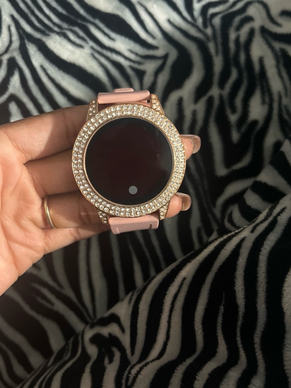 Smartwatch with Pink Band and Rose Gold Crystal Bezel
